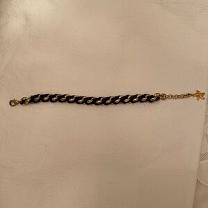 ITALIAN  BLACK LEATHER AND GOLDTONE  TWIST BRACELET